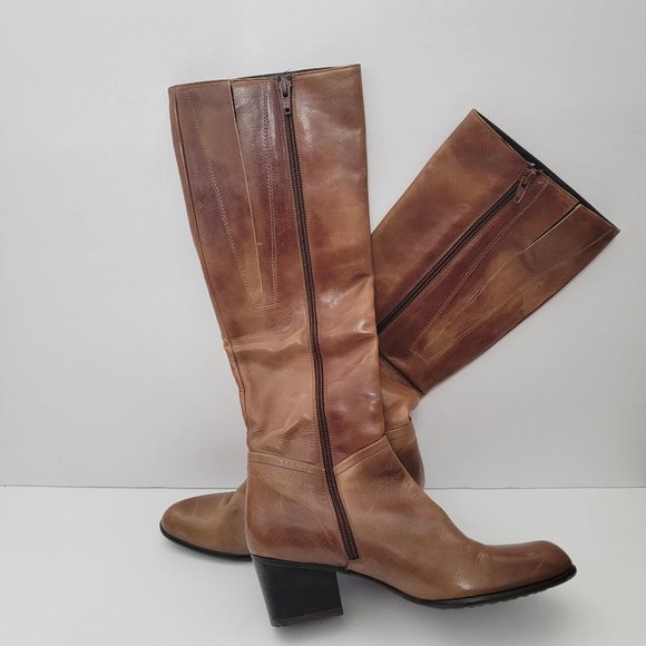 Stuart Weitzman | Brown Leather Over the Calf Rider Heeled Boots - Picture 3 of 15